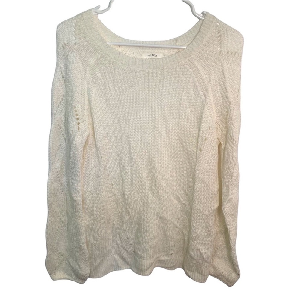 Maurices Women's Size XS Crewneck Sweater Cream Ivory Eyelet Wide Sleeves
